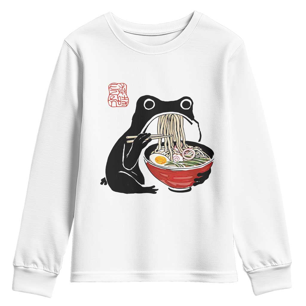 Funny Grumpy Frog Ramen Youth Sweatshirt Sumi-e Kawaii Ink Painting Japanese - Wonder Print Shop