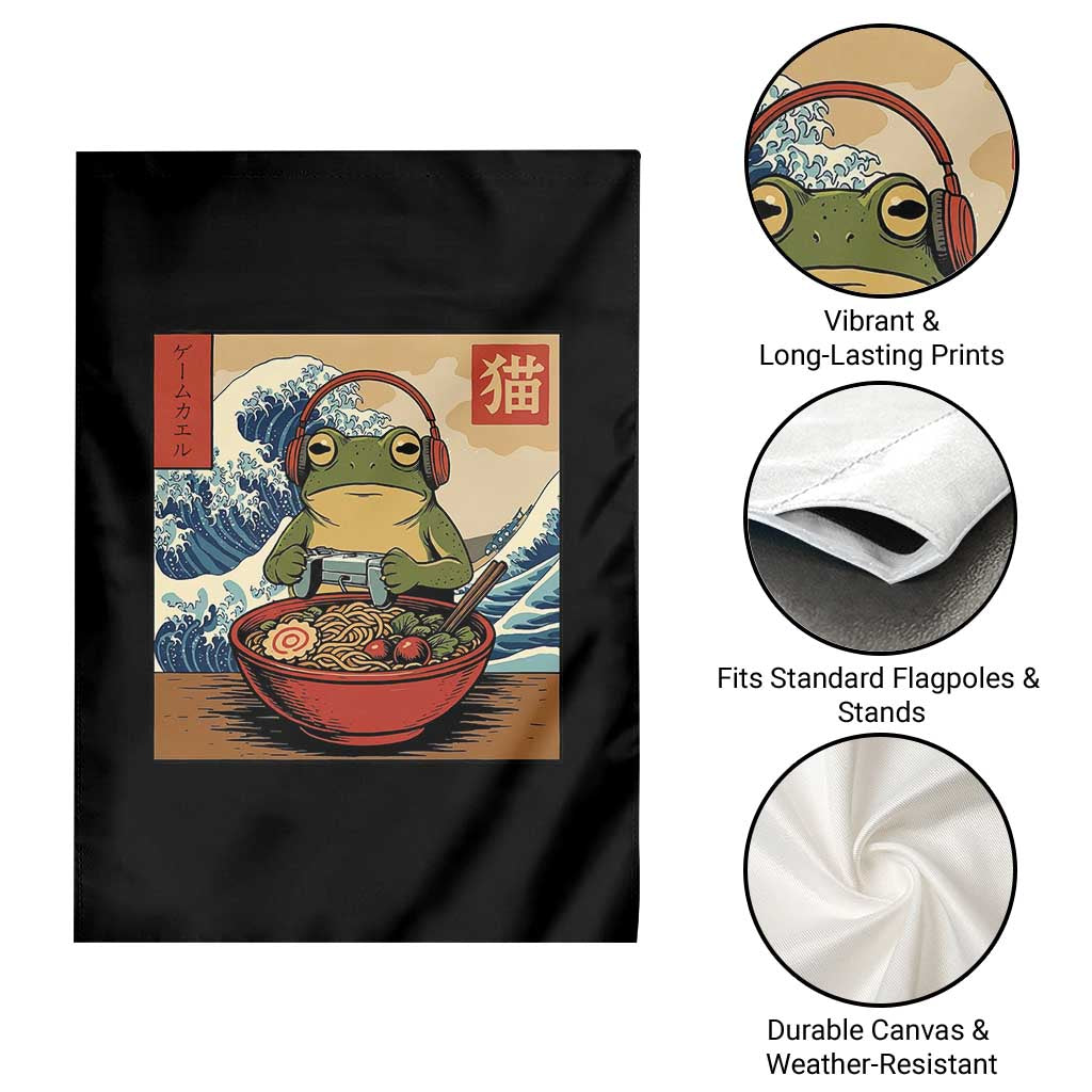 Cute Kawaii Gamer Frog Ramen Garden Flag Retro Japanese Funny Cat Gaming - Wonder Print Shop