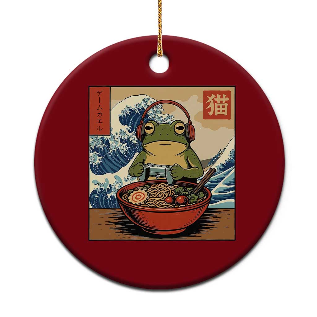 Cute Kawaii Gamer Frog Ramen Ceramic Ornament Retro Japanese Funny Cat Gaming - Wonder Print Shop