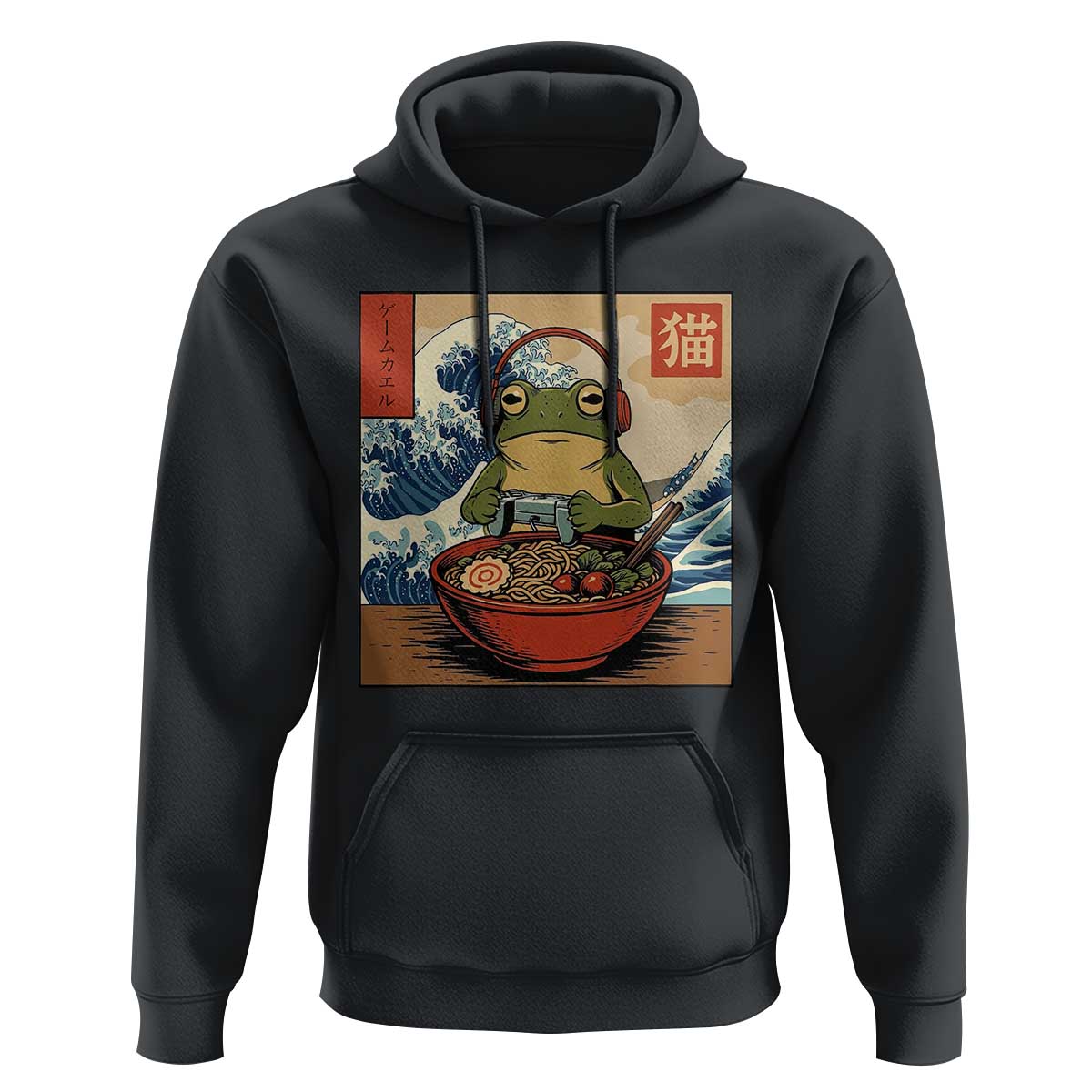 Cute Kawaii Gamer Frog Ramen Hoodie Retro Japanese Funny Cat Gaming - Wonder Print Shop