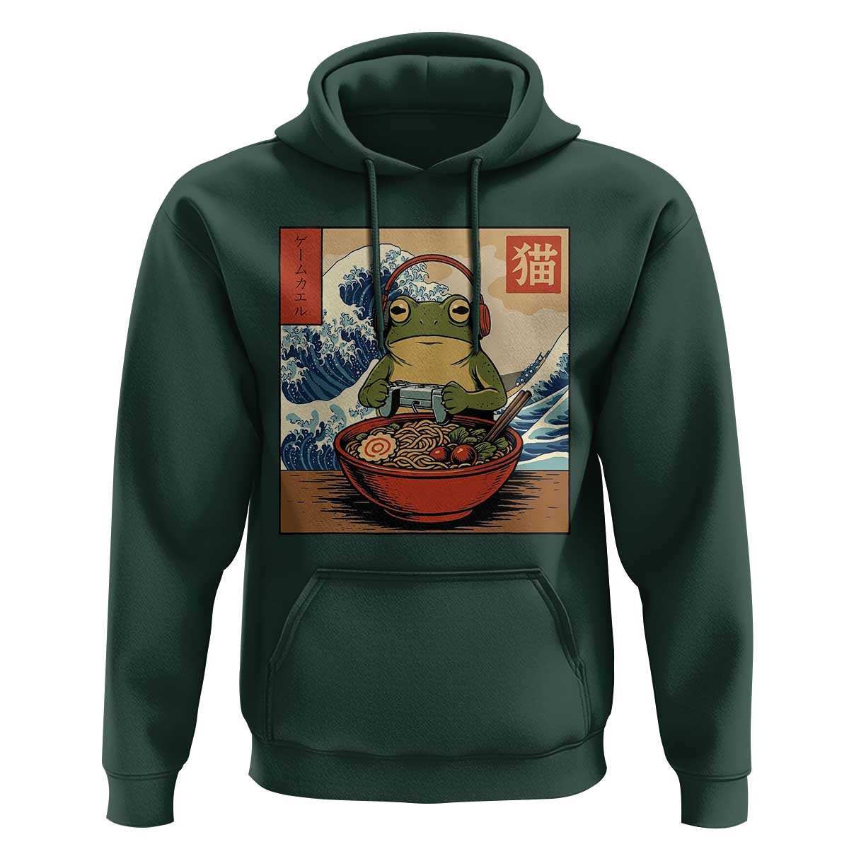 Cute Kawaii Gamer Frog Ramen Hoodie Retro Japanese Funny Cat Gaming - Wonder Print Shop