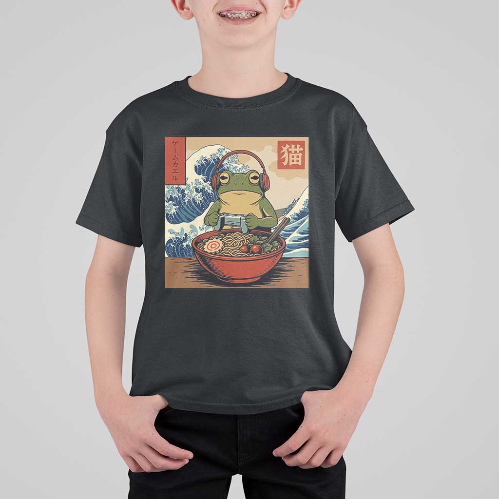 Cute Kawaii Gamer Frog Ramen T Shirt For Kid Retro Japanese Funny Cat Gaming - Wonder Print Shop