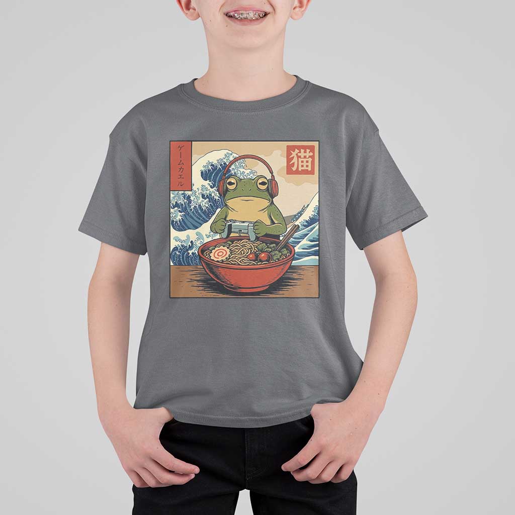 Cute Kawaii Gamer Frog Ramen T Shirt For Kid Retro Japanese Funny Cat Gaming - Wonder Print Shop
