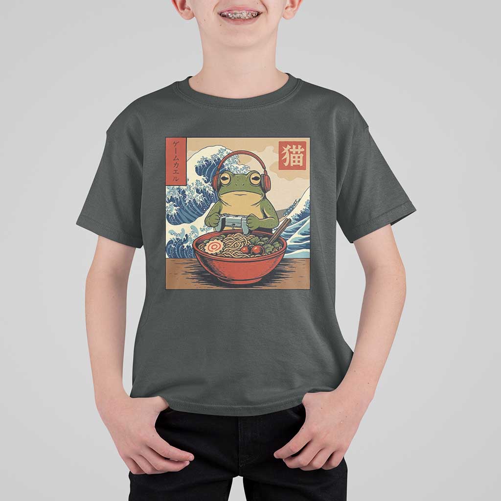 Cute Kawaii Gamer Frog Ramen T Shirt For Kid Retro Japanese Funny Cat Gaming - Wonder Print Shop