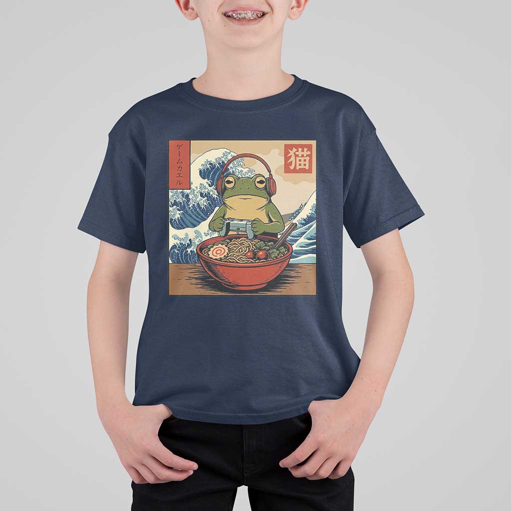 Cute Kawaii Gamer Frog Ramen T Shirt For Kid Retro Japanese Funny Cat Gaming - Wonder Print Shop