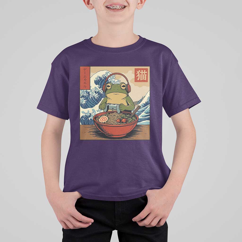 Cute Kawaii Gamer Frog Ramen T Shirt For Kid Retro Japanese Funny Cat Gaming - Wonder Print Shop