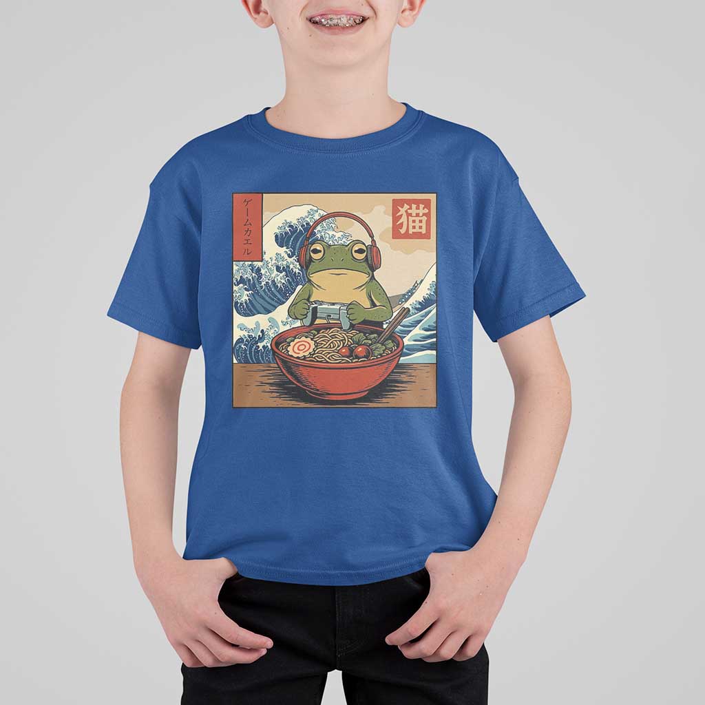 Cute Kawaii Gamer Frog Ramen T Shirt For Kid Retro Japanese Funny Cat Gaming - Wonder Print Shop