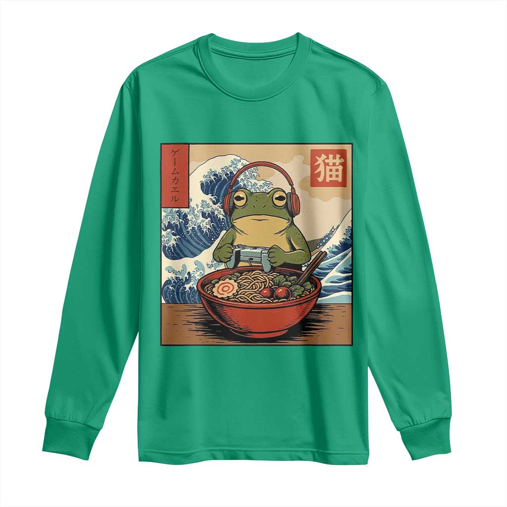 Cute Kawaii Gamer Frog Ramen Long Sleeve Shirt Retro Japanese Funny Cat Gaming - Wonder Print Shop