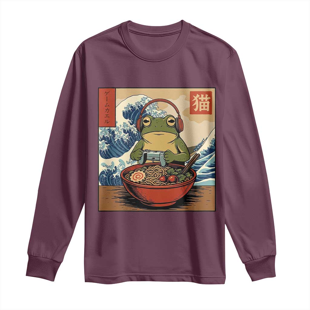 Cute Kawaii Gamer Frog Ramen Long Sleeve Shirt Retro Japanese Funny Cat Gaming - Wonder Print Shop
