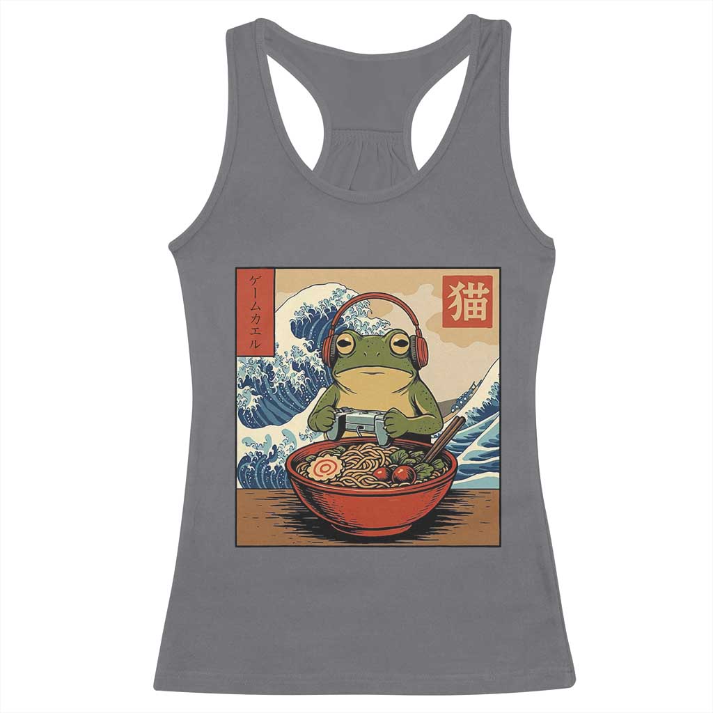 Cute Kawaii Gamer Frog Ramen Racerback Tank Top Retro Japanese Funny Cat Gaming - Wonder Print Shop