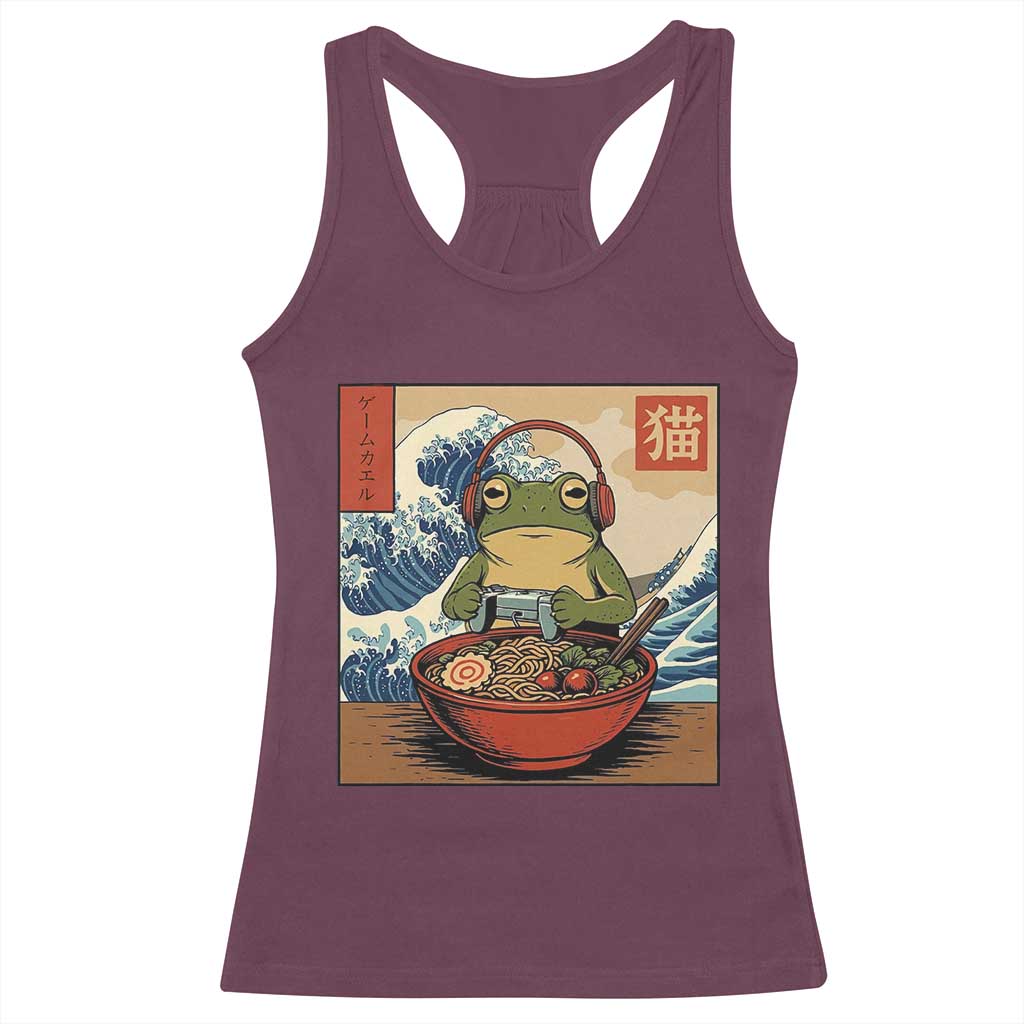 Cute Kawaii Gamer Frog Ramen Racerback Tank Top Retro Japanese Funny Cat Gaming - Wonder Print Shop