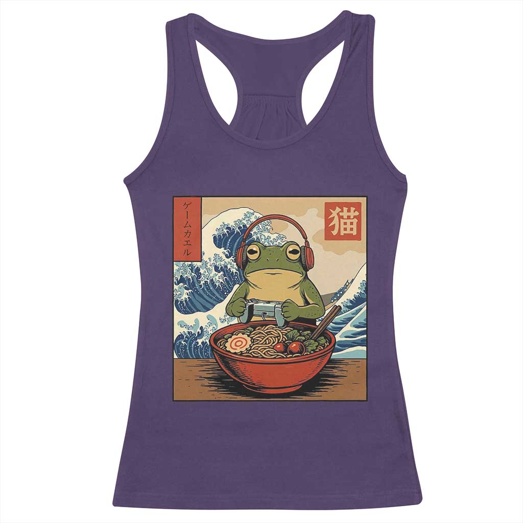 Cute Kawaii Gamer Frog Ramen Racerback Tank Top Retro Japanese Funny Cat Gaming - Wonder Print Shop