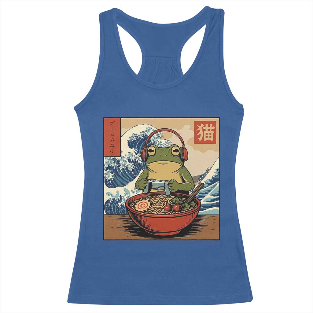 Cute Kawaii Gamer Frog Ramen Racerback Tank Top Retro Japanese Funny Cat Gaming - Wonder Print Shop