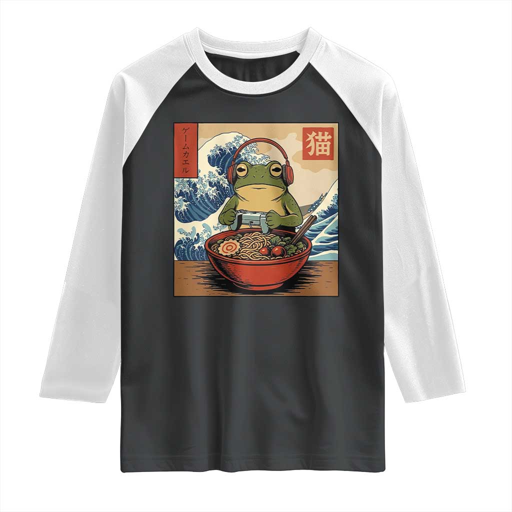 Cute Kawaii Gamer Frog Ramen Raglan Shirt Retro Japanese Funny Cat Gaming - Wonder Print Shop