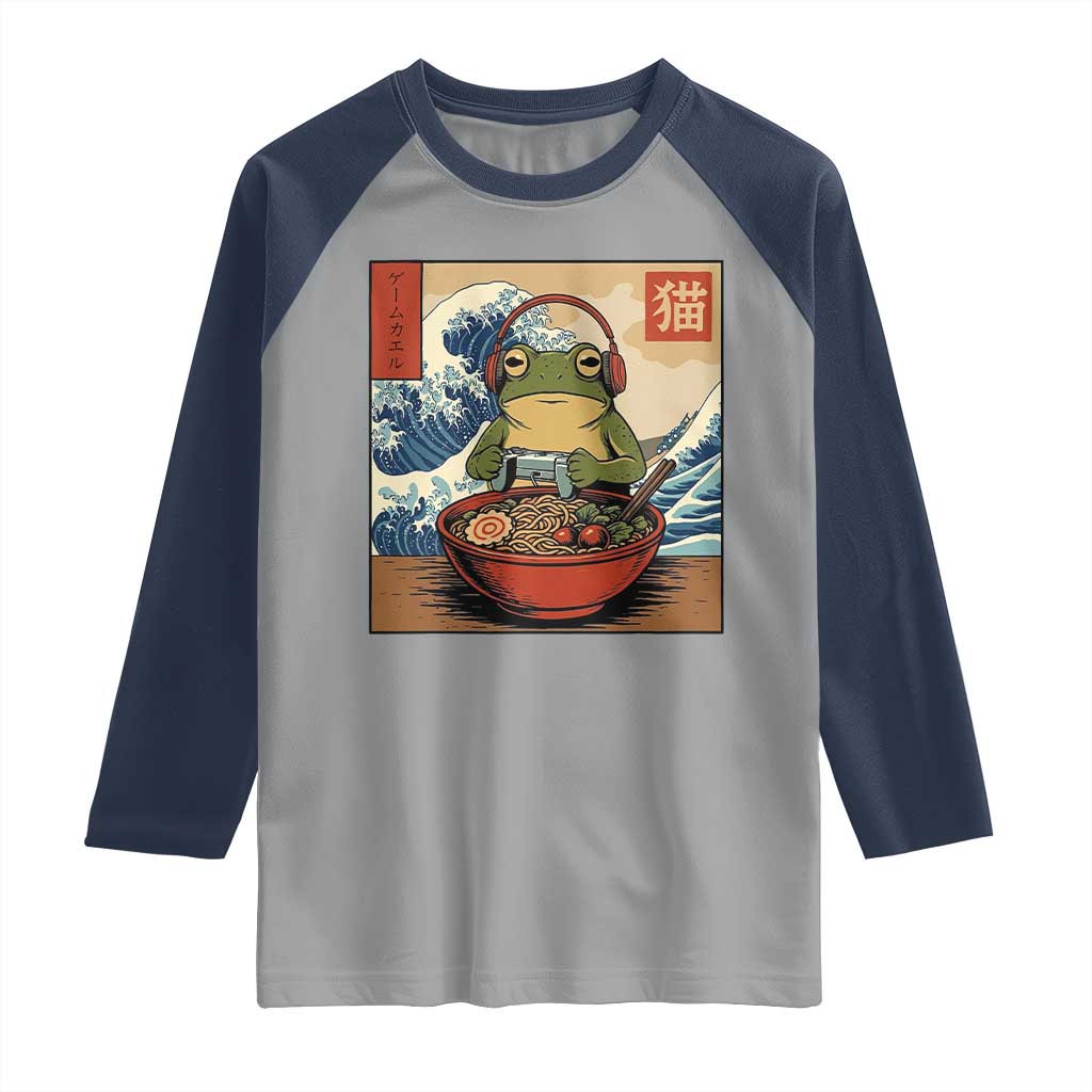 Cute Kawaii Gamer Frog Ramen Raglan Shirt Retro Japanese Funny Cat Gaming - Wonder Print Shop