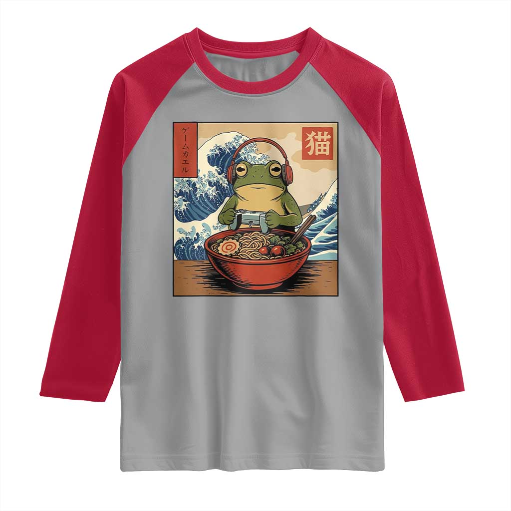 Cute Kawaii Gamer Frog Ramen Raglan Shirt Retro Japanese Funny Cat Gaming - Wonder Print Shop