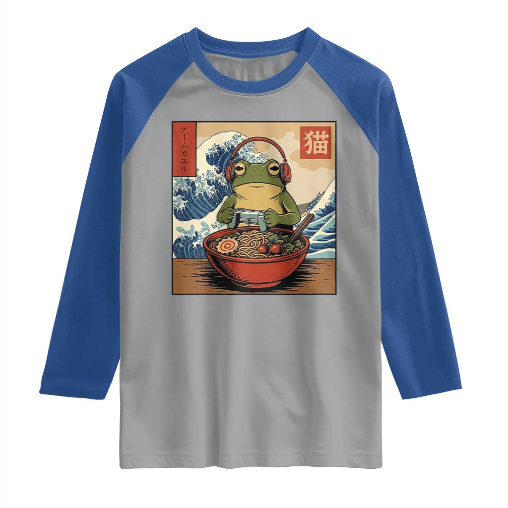 Cute Kawaii Gamer Frog Ramen Raglan Shirt Retro Japanese Funny Cat Gaming - Wonder Print Shop