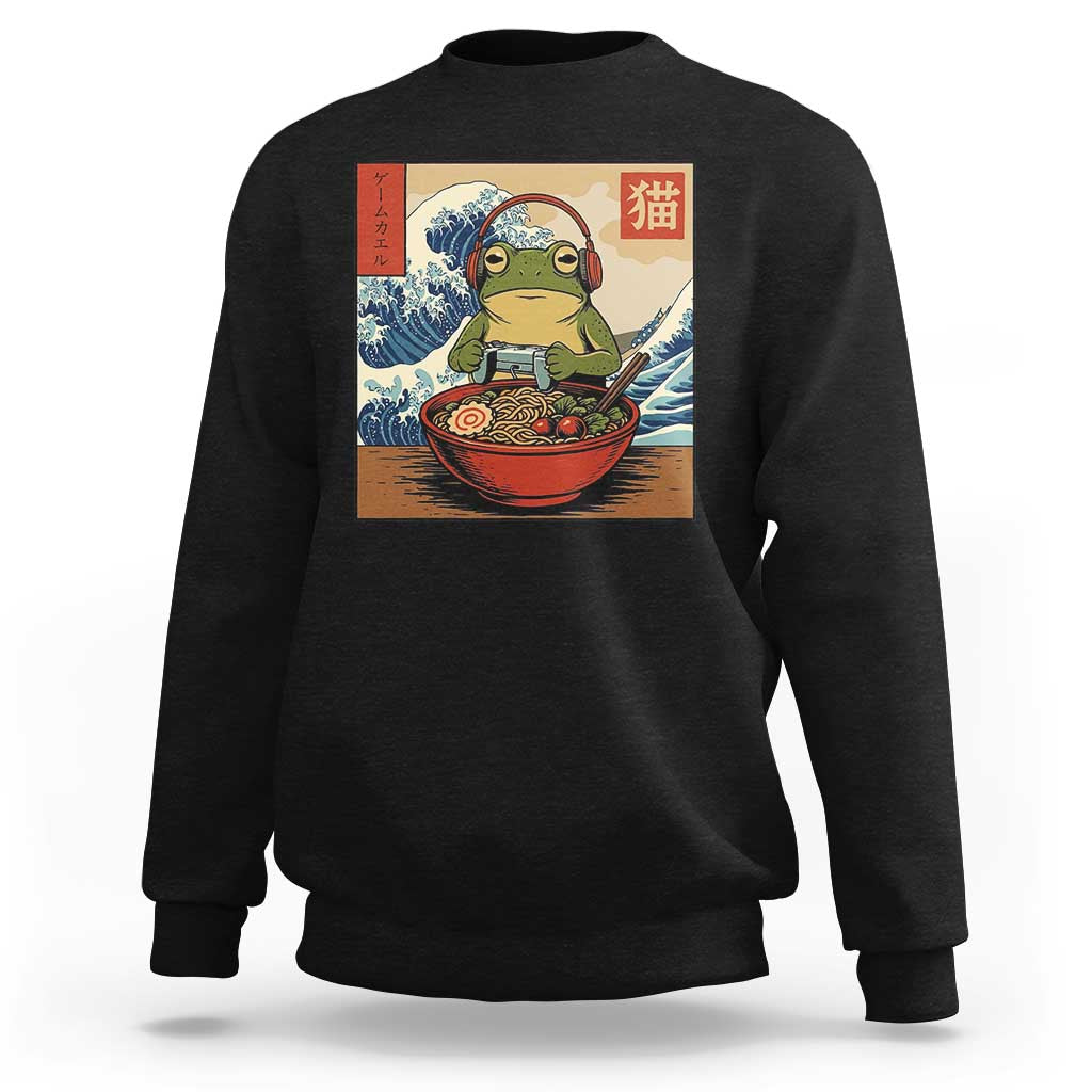 Cute Kawaii Gamer Frog Ramen Sweatshirt Retro Japanese Funny Cat Gaming - Wonder Print Shop