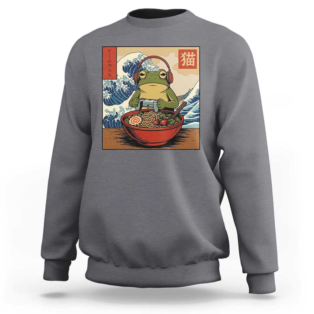 Cute Kawaii Gamer Frog Ramen Sweatshirt Retro Japanese Funny Cat Gaming - Wonder Print Shop