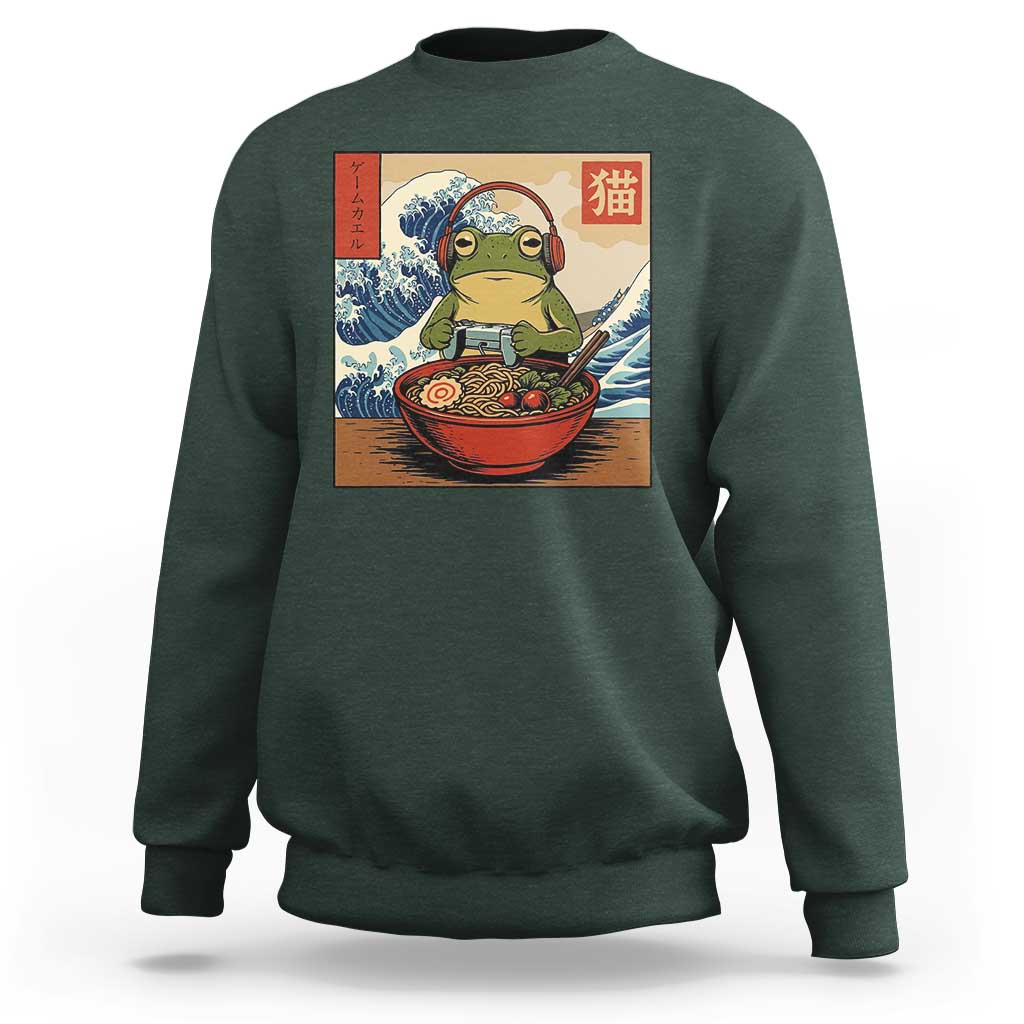Cute Kawaii Gamer Frog Ramen Sweatshirt Retro Japanese Funny Cat Gaming - Wonder Print Shop