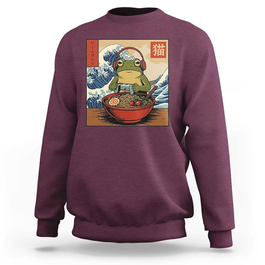 Cute Kawaii Gamer Frog Ramen Sweatshirt Retro Japanese Funny Cat Gaming - Wonder Print Shop