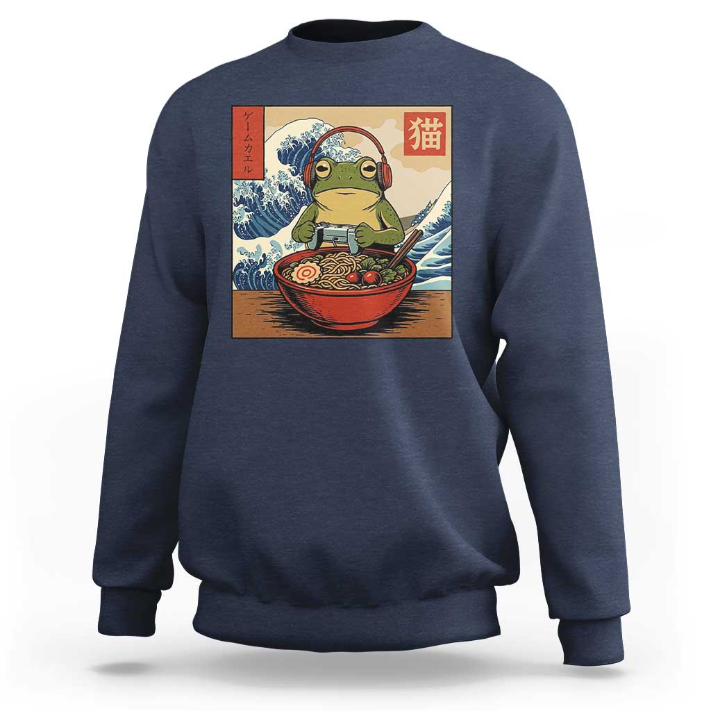 Cute Kawaii Gamer Frog Ramen Sweatshirt Retro Japanese Funny Cat Gaming - Wonder Print Shop