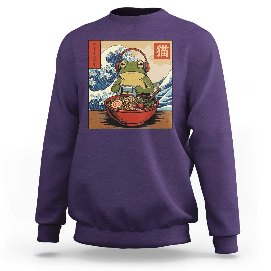 Cute Kawaii Gamer Frog Ramen Sweatshirt Retro Japanese Funny Cat Gaming - Wonder Print Shop