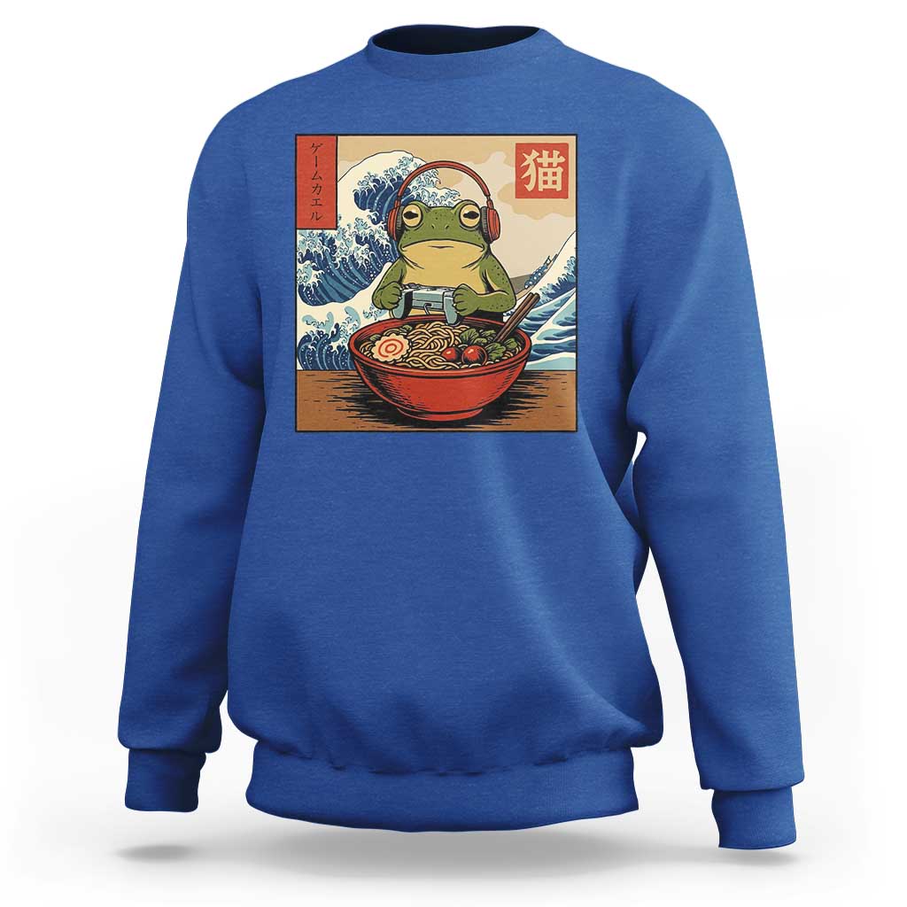 Cute Kawaii Gamer Frog Ramen Sweatshirt Retro Japanese Funny Cat Gaming - Wonder Print Shop