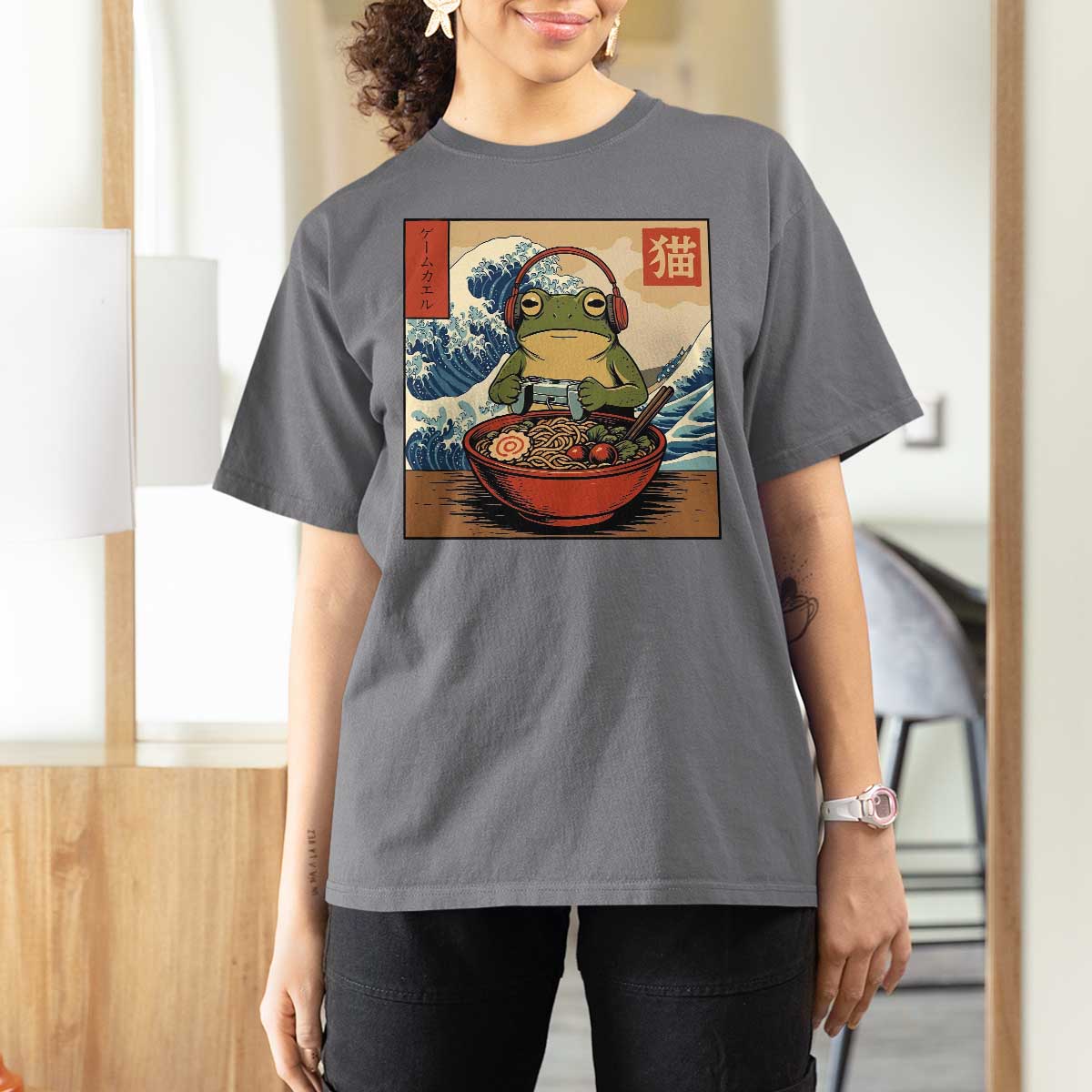 Cute Kawaii Gamer Frog Ramen T Shirt For Women Retro Japanese Funny Cat Gaming - Wonder Print Shop