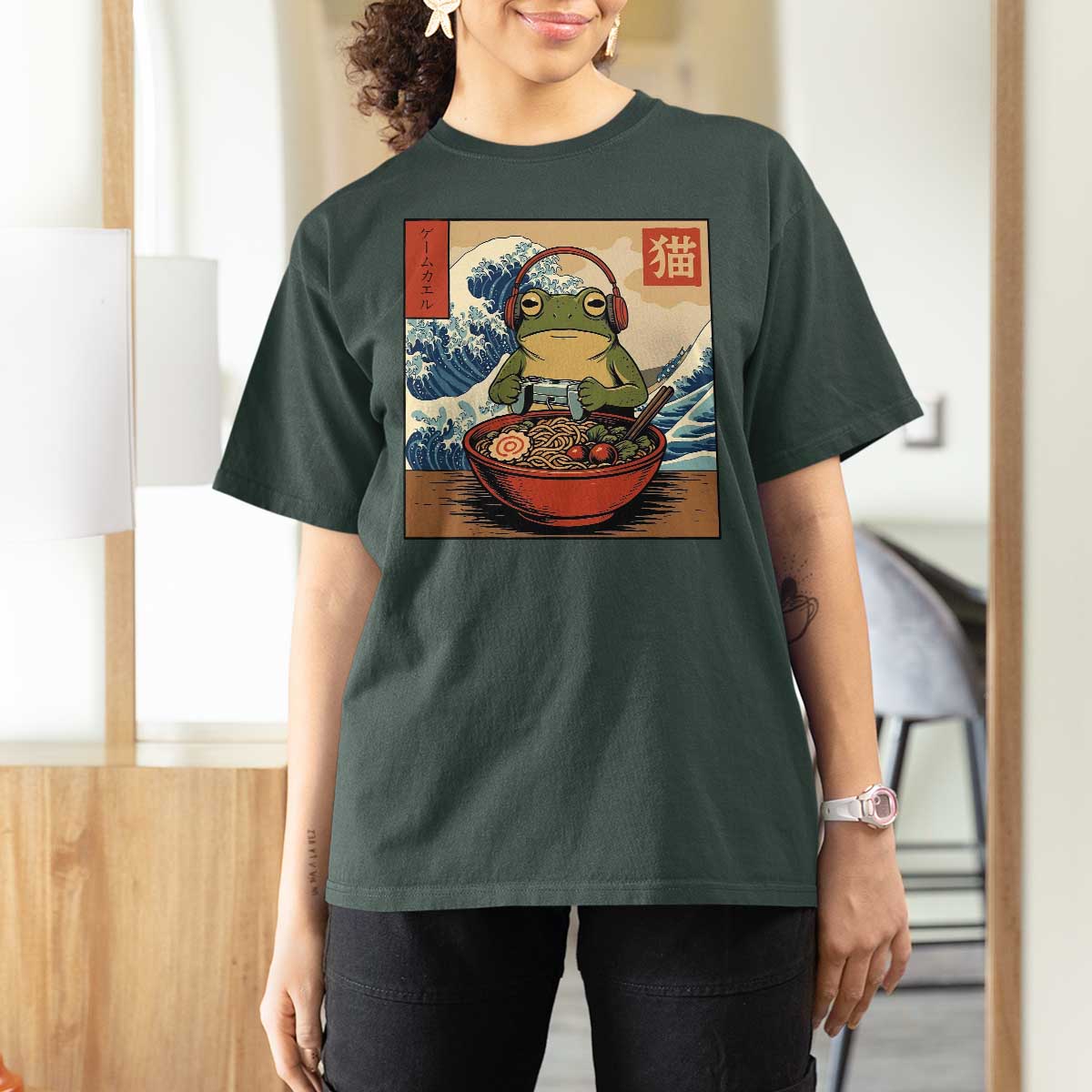 Cute Kawaii Gamer Frog Ramen T Shirt For Women Retro Japanese Funny Cat Gaming - Wonder Print Shop