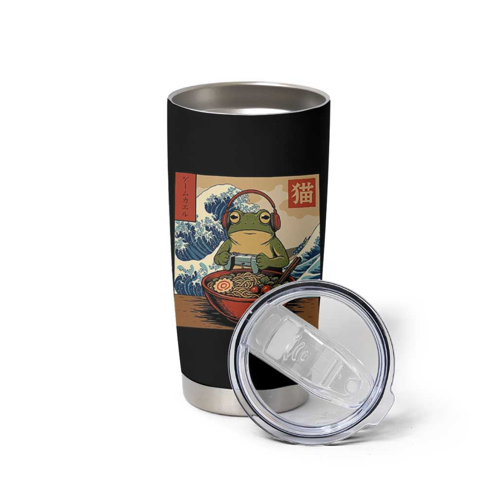 Cute Kawaii Gamer Frog Ramen Tumbler Cup Retro Japanese Funny Cat Gaming - Wonder Print Shop