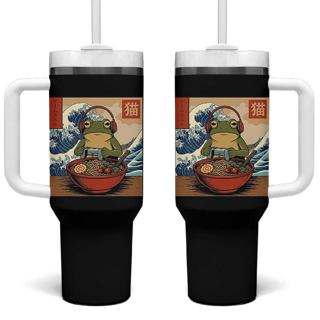 Cute Kawaii Gamer Frog Ramen Tumbler With Handle Retro Japanese Funny Cat Gaming - Wonder Print Shop