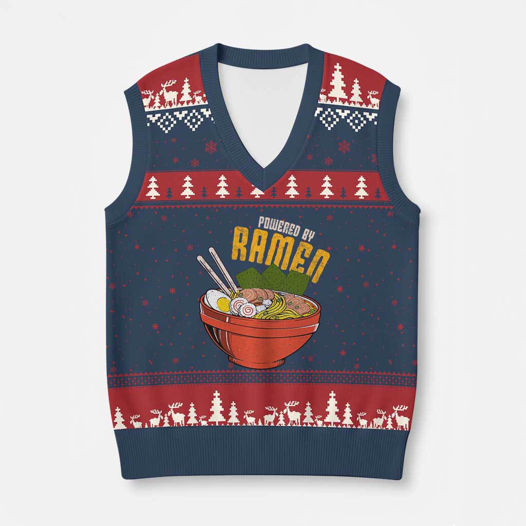 Powered by Ramen V-Neck Knit Sweater Vest Japanese Love Anime Noodles - Wonder Print Shop