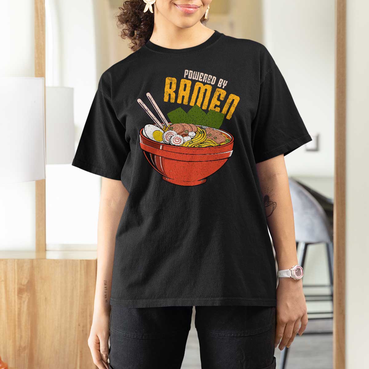 Powered by Ramen T Shirt For Women Japanese Love Anime Noodles - Wonder Print Shop