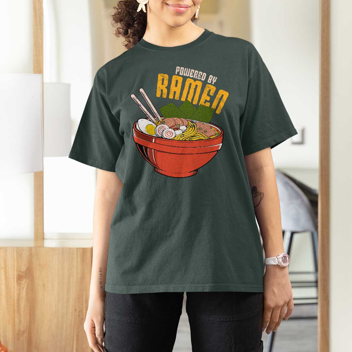 Powered by Ramen T Shirt For Women Japanese Love Anime Noodles - Wonder Print Shop