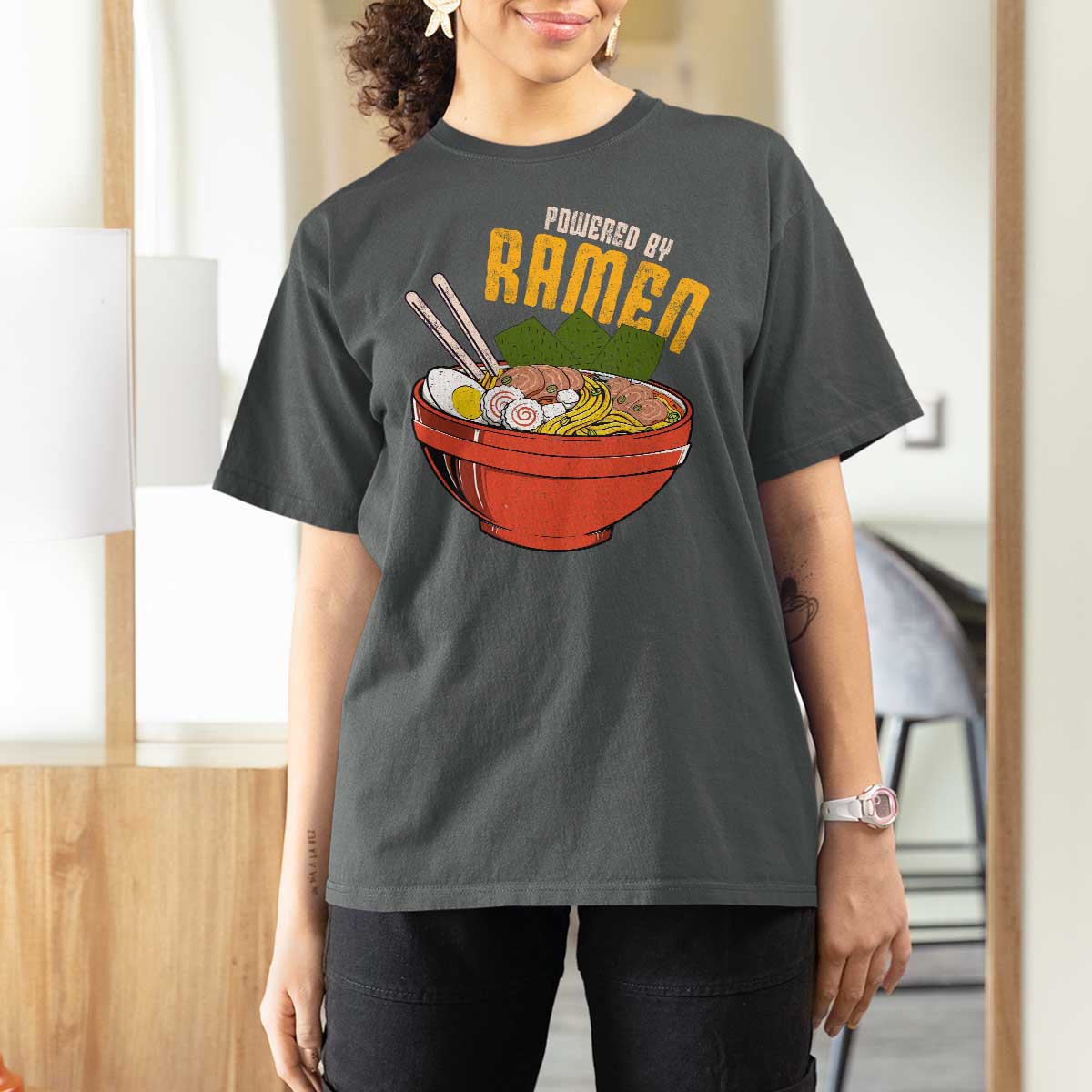 Powered by Ramen T Shirt For Women Japanese Love Anime Noodles - Wonder Print Shop