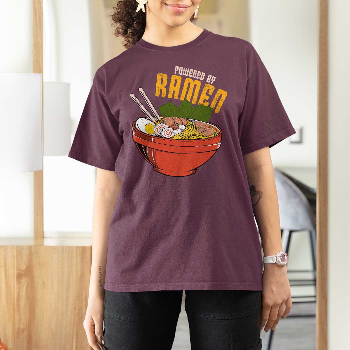 Powered by Ramen T Shirt For Women Japanese Love Anime Noodles - Wonder Print Shop