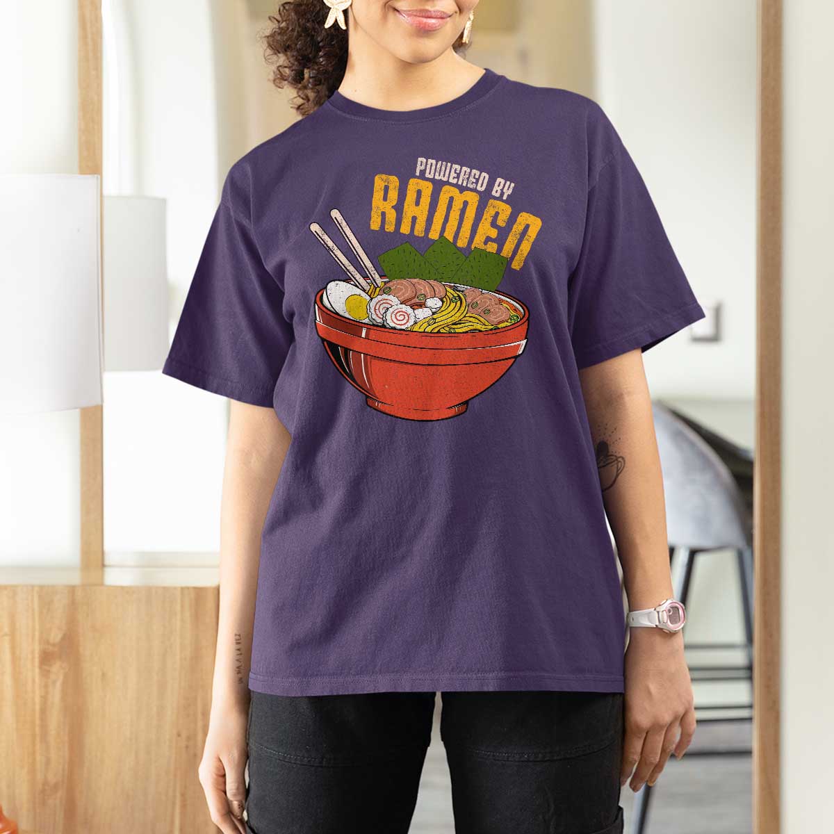 Powered by Ramen T Shirt For Women Japanese Love Anime Noodles - Wonder Print Shop