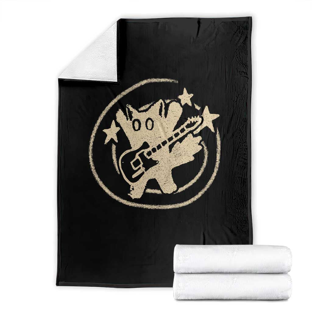 90s Y2K Scary Cat Throw Blanket Scared Under Starry Tail Cat Playing Guitar - Wonder Print Shop
