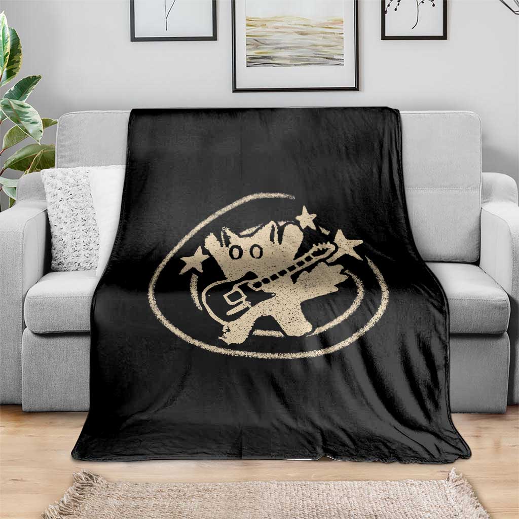 90s Y2K Scary Cat Throw Blanket Scared Under Starry Tail Cat Playing Guitar - Wonder Print Shop