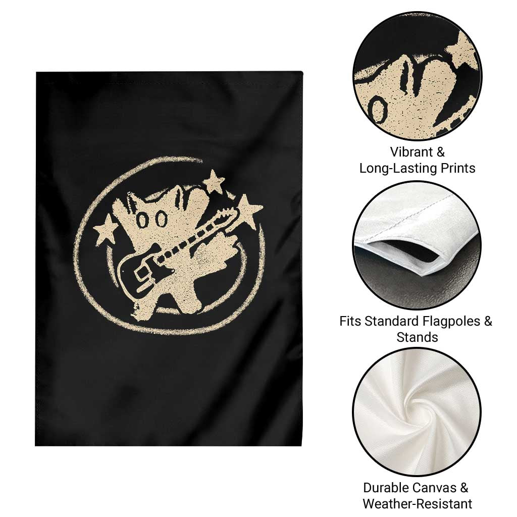 90s Y2K Scary Cat Garden Flag Scared Under Starry Tail Cat Playing Guitar - Wonder Print Shop