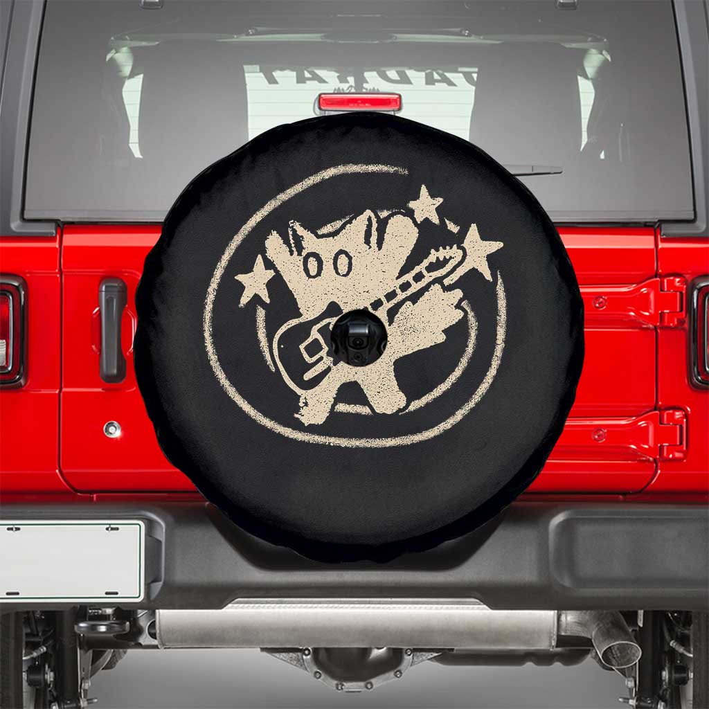 90s Y2K Scary Cat Spare Tire Cover Scared Under Starry Tail Cat Playing Guitar - Wonder Print Shop