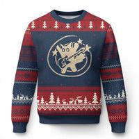 90s Y2K Scary Cat Ugly Christmas Sweater Scared Under Starry Tail Cat Playing Guitar - Wonder Print Shop