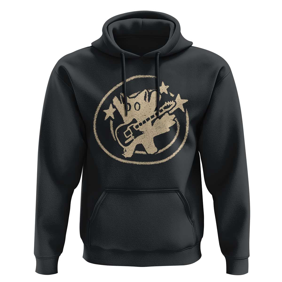 90s Y2K Scary Cat Hoodie Scared Under Starry Tail Cat Playing Guitar - Wonder Print Shop