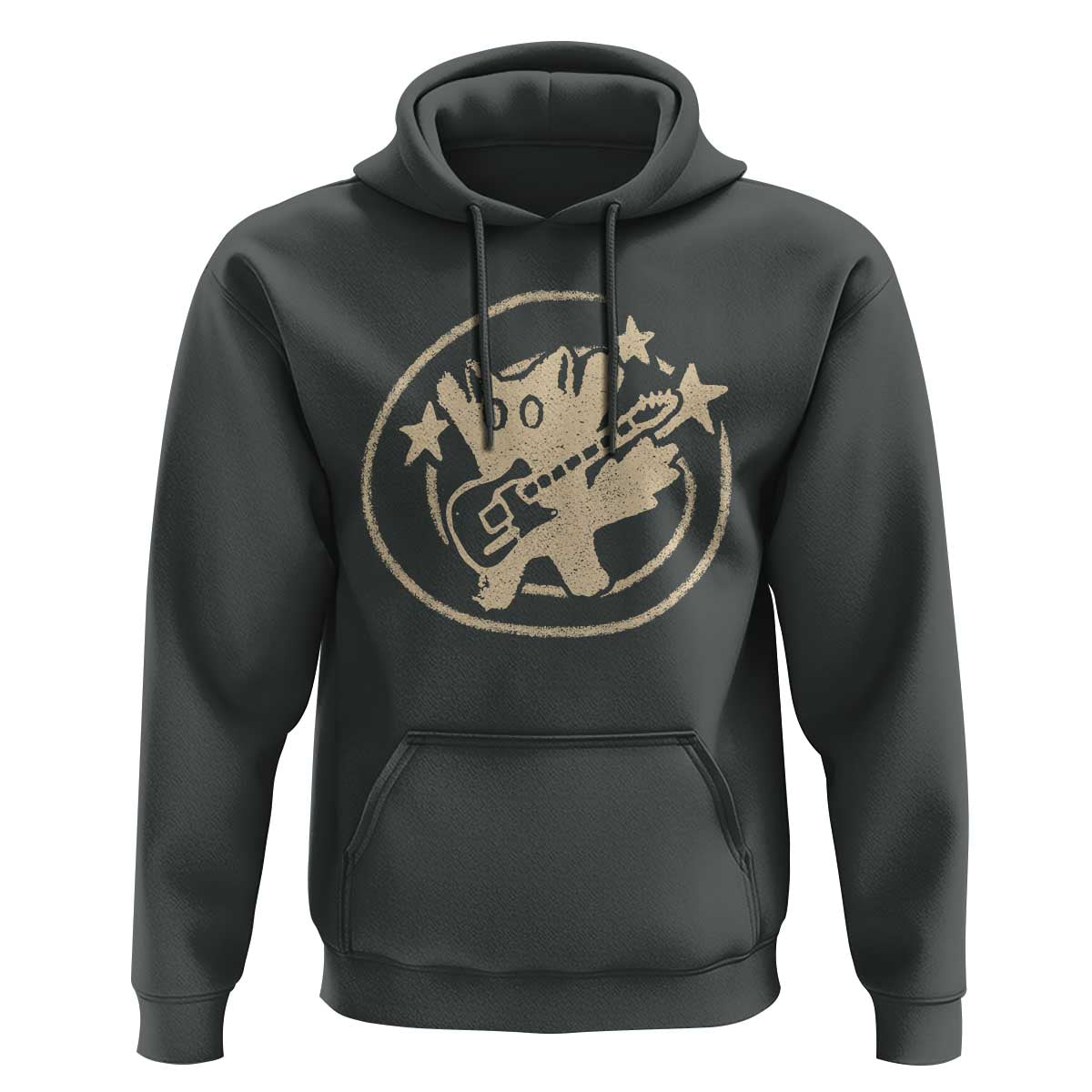 90s Y2K Scary Cat Hoodie Scared Under Starry Tail Cat Playing Guitar - Wonder Print Shop