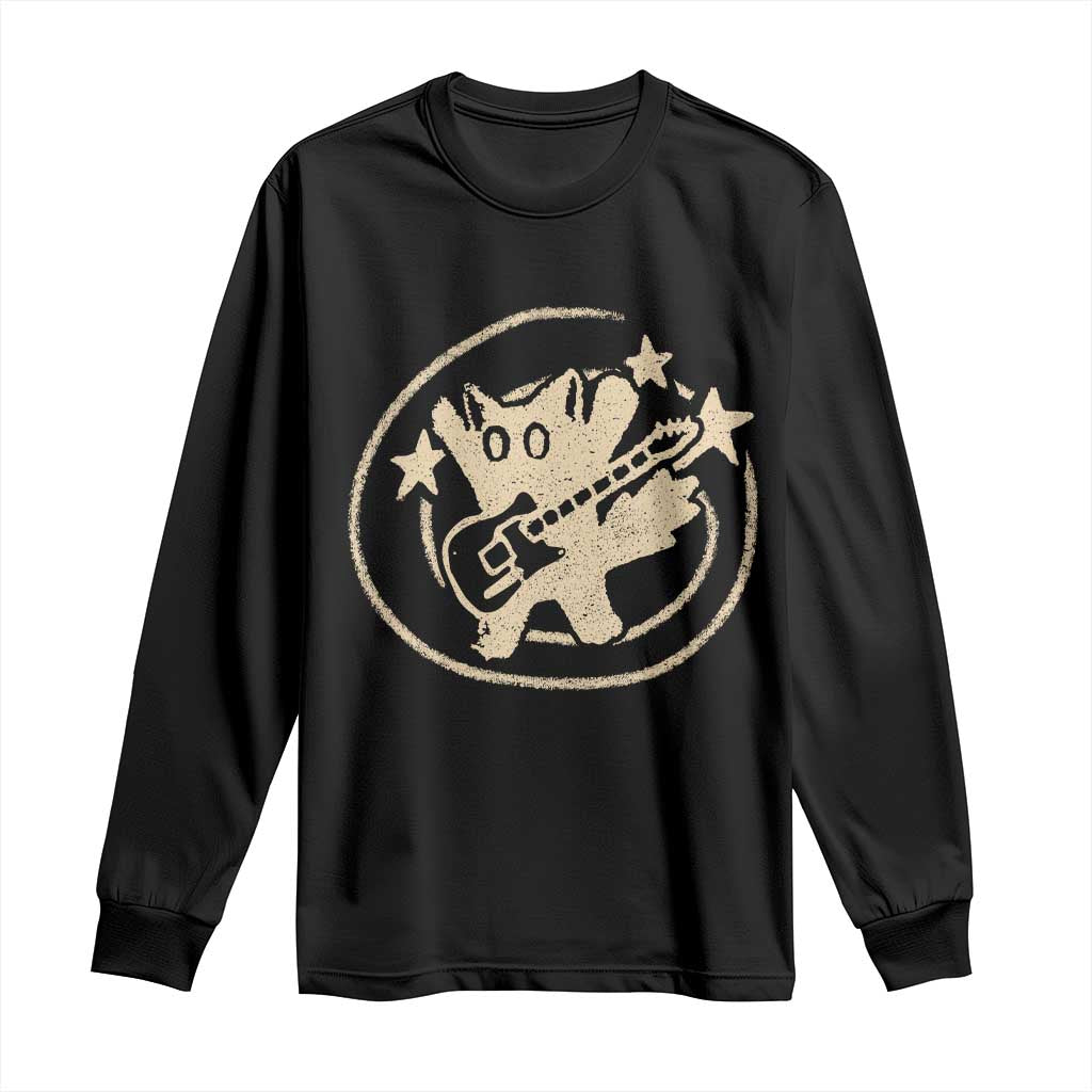 90s Y2K Scary Cat Long Sleeve Shirt Scared Under Starry Tail Cat Playing Guitar - Wonder Print Shop