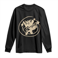 90s Y2K Scary Cat Long Sleeve Shirt Scared Under Starry Tail Cat Playing Guitar - Wonder Print Shop