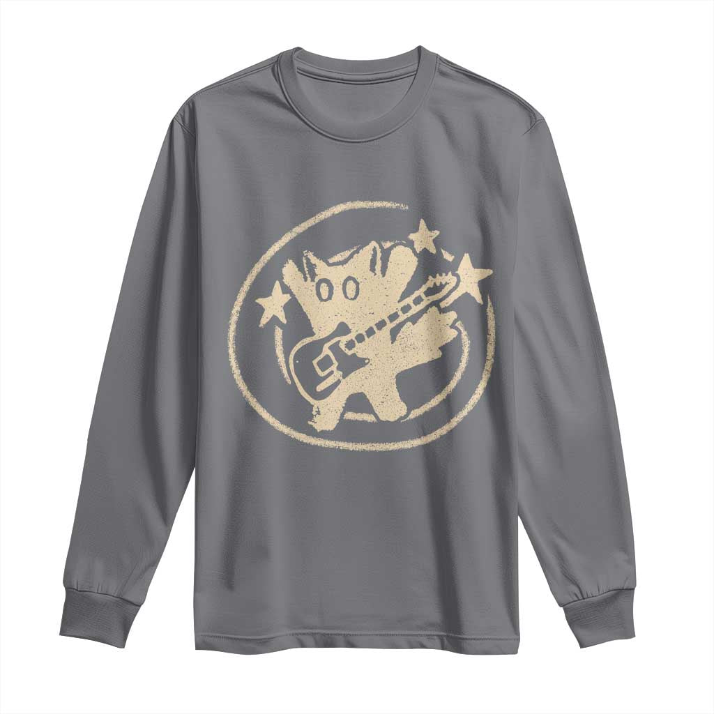 90s Y2K Scary Cat Long Sleeve Shirt Scared Under Starry Tail Cat Playing Guitar - Wonder Print Shop