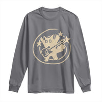 90s Y2K Scary Cat Long Sleeve Shirt Scared Under Starry Tail Cat Playing Guitar - Wonder Print Shop