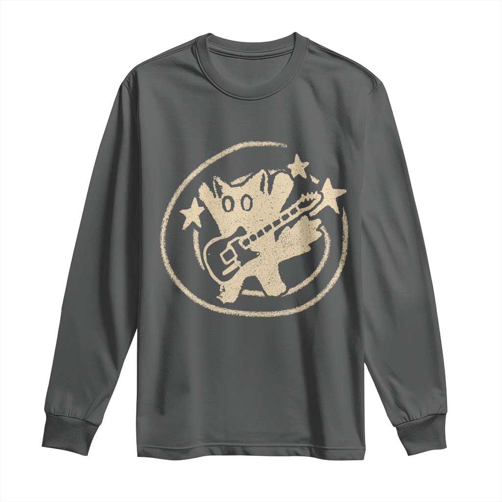 90s Y2K Scary Cat Long Sleeve Shirt Scared Under Starry Tail Cat Playing Guitar - Wonder Print Shop